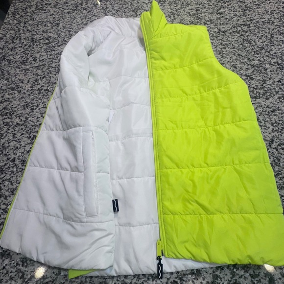 Crayola x Kohls Puffer Vest Reversible White Neon Green Size M - Picture 8 of 10